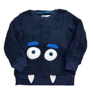 Mini Boden Navy Blue Sherpa Monster Novelty Patch Long Sleeve Sweatshirt 6-7Y